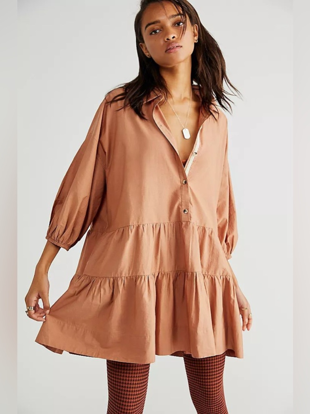 Free People Tiered Babydoll Mini Dress Rust Brown Cotton Women’s Size Medium